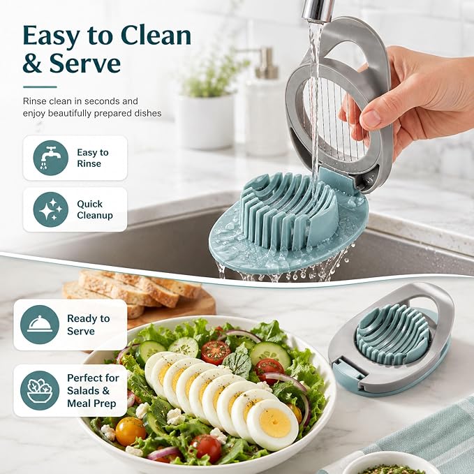 Egg Slicer for Boiled Eggs Strawberry Cutter with Stainless Steel Wire （Green）