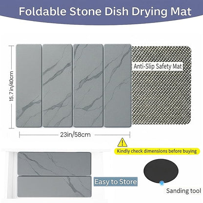 Stone Drying Mat for Kitchen Counter,24"×16" Diatomaceous Earth Dish Drying Mat, Absorbent Drying Stone Mat for Modern Kitchen Countertop (Dark Gray, Large)