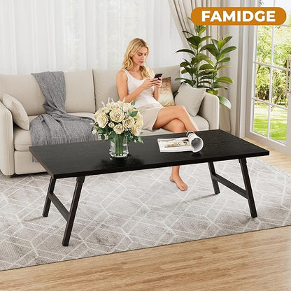 Folding Coffee Table, 39.4” Portable Floor Table Desk for Sitting on The Floor, No Assembly Low Coffee Table for Living Room, Home, Caravan and Camping, Large 39.4Lx19.7Wx15.8H, Black