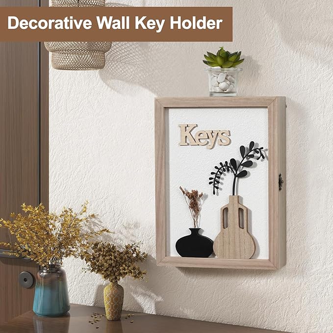 Key Holder Wall Mount Key Holder for Wall, Rustic Vase Key Hooks for Wall Key Hanger with 6 Hooks, Key Storage Box Key Cabinet Key Organizer Key Rack for Home Decor Office Entryway Gift
