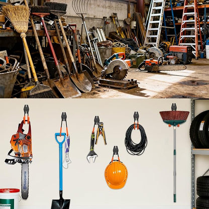 Garage Hooks Heavy Duty Steel Hooks for Hanging Power and Garden Tools, Ladders, Hose, Bikes, Ropes, Bulk Items, and More，Anti-Slip Coating with max 88lbs Capacity 10 Pack