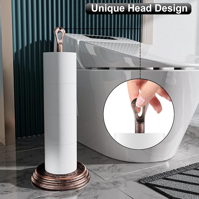 KASUNTO Toilet Paper Holder with Rustproof, Metal Free Standing Toilet Paper Stand Storage for Bathroom, Tissue Paper Roll Holder for Bathroom Accessories (Oil Rubbed Bronze)