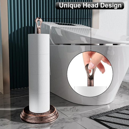 KASUNTO Toilet Paper Holder with Rustproof, Metal Free Standing Toilet Paper Stand Storage for Bathroom, Tissue Paper Roll Holder for Bathroom Accessories (Oil Rubbed Bronze)