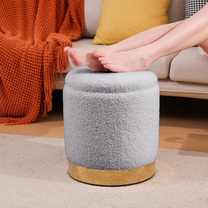 YYW HOME Sherpa Round Ottoman Set of 2 with Storage, 12 Gallon Hidden Storage Ottoman, Multi-Functional Footrest Stool, Vanity Seat, Coffee Table, No Assembly Required, Holds 300lbs (Gray)