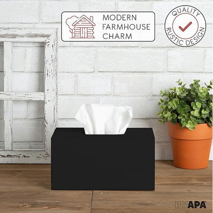 Ilyapa Wood Tissue Box Cover Rectangular - Rustic Farmhouse Black Wooden Tissue Holder