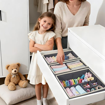 DECOMOMO Adjustable Drawer Organizer Clothes, 12 Pack Fabric Storage Bins, Drawer Dividers, Baby Dresser Organizer for Nursery, Underwear, Bra, Socks (Grey)