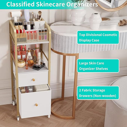 HapiRm Rolling Makeup Cart Organizer - Floor Skincare Make Up Storage with 2 Non-woven Fabric Drawers, Vanity Organizer Cosmetic Display Cases Holder for Skin Care Perfume Nail Polish Brush Hair Tool