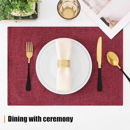 Homaxy Cloths Placemats for Dining Table Set of 6, Heat Resistant Washable Cotton Linen Blend Table Mats, Easy to Clean Place Mats for Indoor Outdoor Party Kitchen Decoration, 13" x 19", Red
