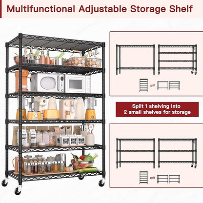 PrimeZone 6 Tier Wire Shelving with Wheels 79''H 1500lbs Storage Shelves NSF Certified Heavy Duty Steel Metal Shelf Adjustable Rolling Rack Kitchen Garage Closet Pantry Laundry 79''HX36''WX16''D 4Pcs