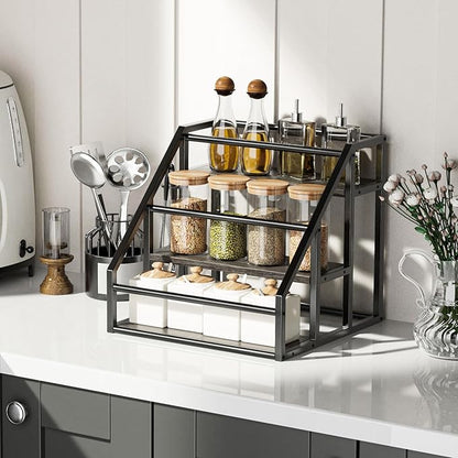 Coffee Syrup Rack Organizer, 3 Tier Countertop Storage Shelves, Kitchen Storage, 12 Syrup Bottle Stand Holder for Wine, Liquor, Kitchen Coffee Station Organizer Rack, 13.8"x13.4"x13.0", Grey