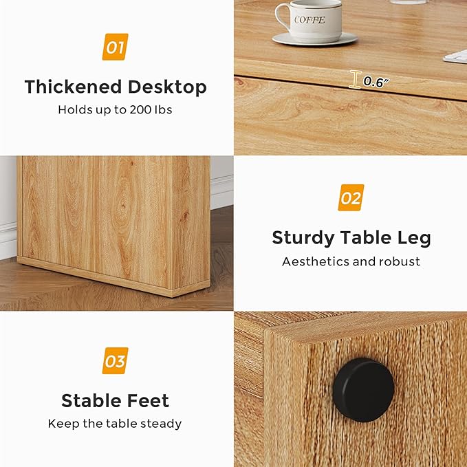 63-Inch Computer Desk with Storage, Farmhouse Home Office Desk with 2 Drawers, Wood Study Writing Table Workstation for Office, Study Room, Bedroom, Natural Oak