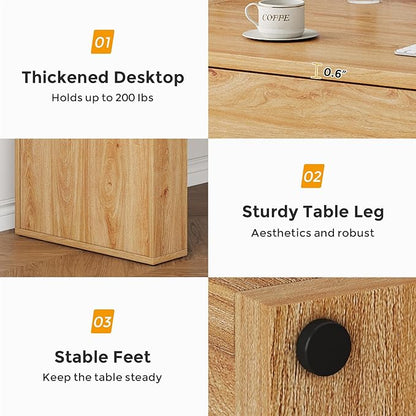 63-Inch Computer Desk with Storage, Farmhouse Home Office Desk with 2 Drawers, Wood Study Writing Table Workstation for Office, Study Room, Bedroom, Natural Oak