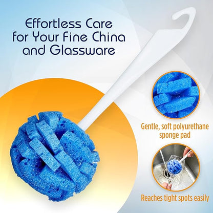 COMPAC HOME Dish Wand Kitchen Sponge | Effectively Clean China Dishes and Glassware | Unique Round Ball Shaped All-Around Cleaning Sponge | Gentle Flexible Brushes for Your Nice Dishes, 6 Count