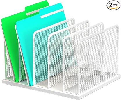 Kuntine.B Desk File Organizer Upright Mesh Desktop Organizer File Sorter Office Organization File Holder for Home, Office & Classroom (White, 1 Pack 5-Section)
