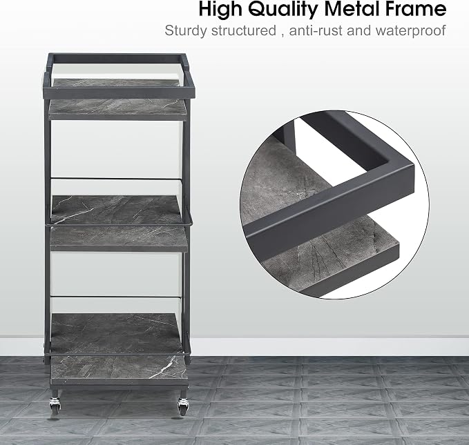 BarberPub Utility Manicure Trolley Metal Storage Rolling Barber Cart with Wheels Multi-Purpose Rack Heavy-Duty Trolley 2033 (Grey)