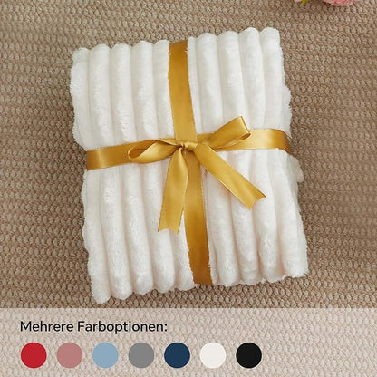 BEDELITE Fleece Throw Blanket for Couch - 300GSM Soft & Warm Fluffy Cream Blanket, Decorative and Giftable Striped Blankets for Women, Men, 50"x70"
