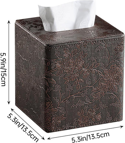 Square Tissue Box Cover, Stylish Leather Tissue Box Holder with Magnetic Bottom, Used As A Decorative Tissue Holder for Living Rooms, Bedrooms, and Desks (Brown Grape Pattern)