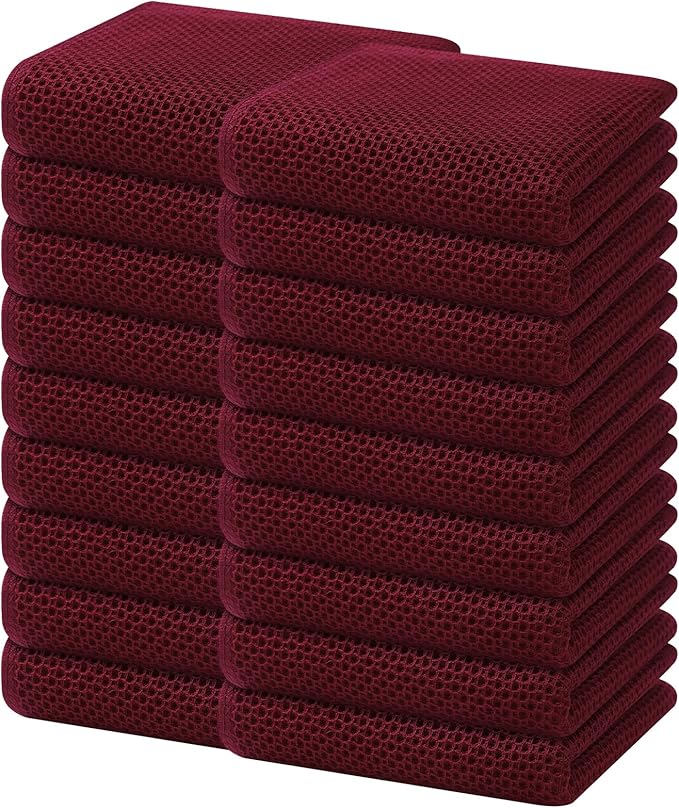 Homaxy 100% Cotton Waffle Weave Kitchen Dish Towels, Ultra Soft Absorbent Quick Drying Cleaning Towel, 13 x 28 Inches, 18-Pack, Burgundy
