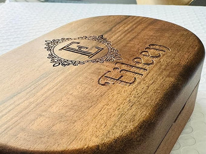 Personalized Women's Jewelry Box - Birth Flower, Wooden Handmade Walnut Organizer, Custom Engraved With Initial Letter and Name