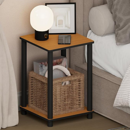 Furinno Turn-N-Tube Night Stand, 2-Tier Open Shelf Design Nightstand, Toolless Square Bedside Table, End Table, Side Table, for Bedroom, Closet, Dorm, Light Cherry