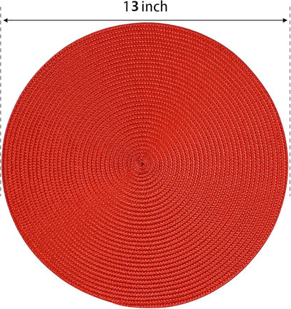 FunWheat Round Braided Placemats Set of 8 Place Mats for Dining Table Woven Washable Non-Slip Table Mats 15 Inch(Red,8pcs)
