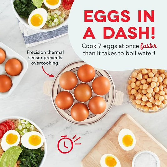 Dash Rapid Egg Cooker - Boiler, Poacher & Steamer - Includes Measuring & Recipe Guide - Dishwasher Safe - BPA Free - Holds 7 Eggs, Cream
