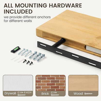 Marsmiles 72 Inch Floating Shelf | 9.3 Inch Deep Natural Wood Wall Shelf Set of 1 | Rustic Reclaimed Wood Shelves for Room Wall | Farmhouse Floating Shelves for Living Room Bathroom