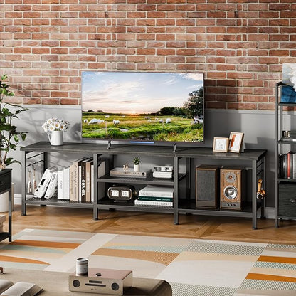 Furologee TV Stand for TVs up to 70 Inch, 63 Inch Entertainment Center with Open Storage Shelves, Television Stands with Soundbar Shelf for Living Room, Bedroom, Black Oak