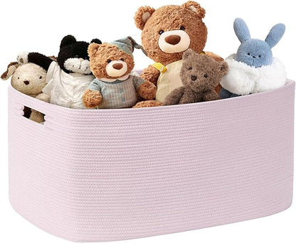 SunNewt 72L Large Baby Girls Laundry Basket for Nursery Storage,Cute Woven cotton Rope Baskets for Kids Toy，Gifts, Boho Square Wicker Blanket hamper for Living Room,Bedroom Dirty Clothes,Pink