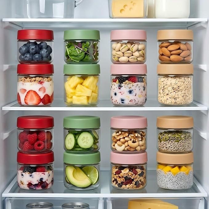TBWIND 12 Pack Overnight Oats Containers with Lids, 16oz, 10oz & 4oz Glass Mason Jars with Airtight Lids, Wide Mouth Food Storage Containers for Yogurt, Chia Pudding, Meal Prep & Breakfast