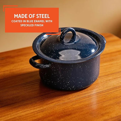 IMUSA USA C20666-1062810W Speckled Enamel Stock Pot with Lid, 4 Quart, Blue