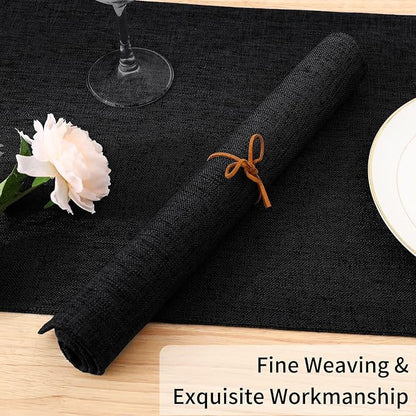 Homaxy Cloths Placemats for Dining Table Set of 4, Heat Resistant Washable Cotton Linen Blend Table Mats, Easy to Clean Place Mats for Indoor Outdoor Party Kitchen Decoration, 13" x 19", Black