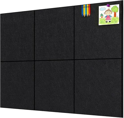 Large Cork Board, Black Bulletin Board 36"x 24", 6 Pack Felt Wall Tiles with 35 Pcs Pushpins, Pin Boards for Office, Home & Classroom