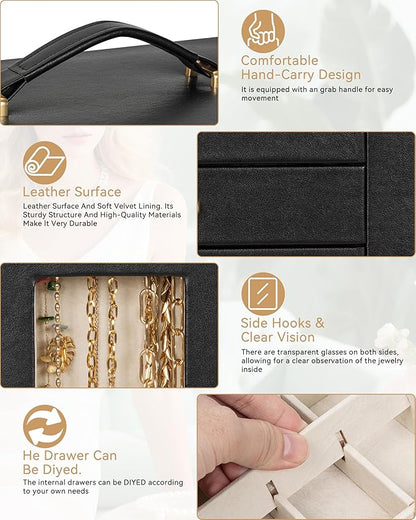 AKOZLIN Jewelry Box 6-Tier Organizer Functional 360° Rotating Jewelry Storage Case for Women Girls Ring Necklace Earring Bracelet Holder with Mirror