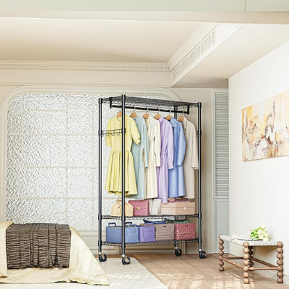 IZEUK Heavy Duty Rolling Garment Rack Wire Clothes Rack for Hanging Clothes (Black, Z2-17.7" D x 47.2" W x 83.6" H)