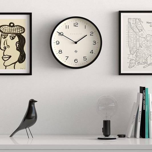 NEWGATE® Number Four Echo wall Clock | Modern Round Clock | 30cm | Black | Easy to Read Numbers | Ideal for Kitchen, Living Room or Office