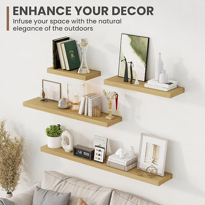 Acovy 30 Inch Floating Shelves, 8 Inch Deep Floating Shelves for Wall, Hanging Shelf with Invisible Brackets, Deep Shelves for Bathroom, Bedroom, Living Room, Oak, Set of 2