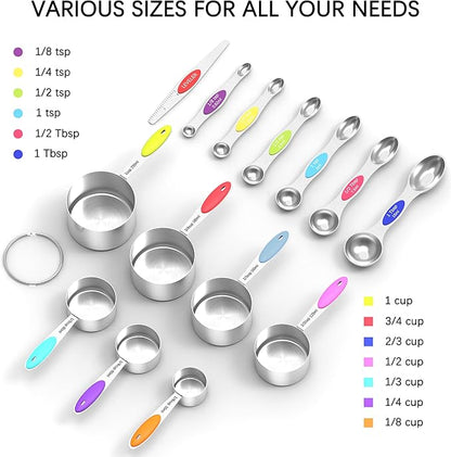 TILUCK Measuring Cups and Spoons Set, Stainless Steel, Kitchen Utensils for Cooking and Baking (14)
