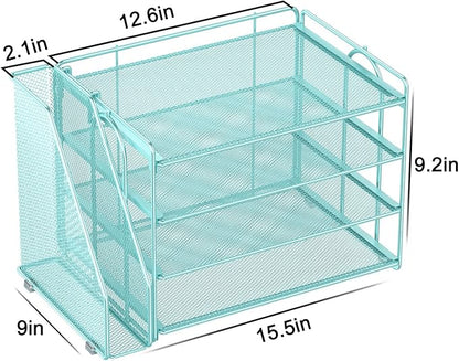 Spacrea Desk Organizers and Accessories, Paper Organizer for Desk with File organizer, Desk Accessories & Workspace Organizers for Office Supplies (Blue)