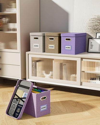 Oterri File Organizer Box with Lid, Hanging Filing File Box with Mesh Pocket, Document Organizer Box for Letter Files, Portable Storage Box with Smooth Sliding Rail for Office&Home(1 PCS, Khaki)