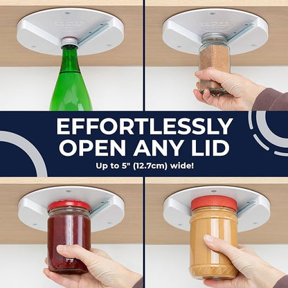 EZ Off Jar Opener for Seniors - Under Cabinet Jar Openers for Weak Hands, Easy Grip, Arthritis jar opener, One Handed Gadgets & Bottle Opener - Essential Kitchen Gadgets for Home Assistance - White
