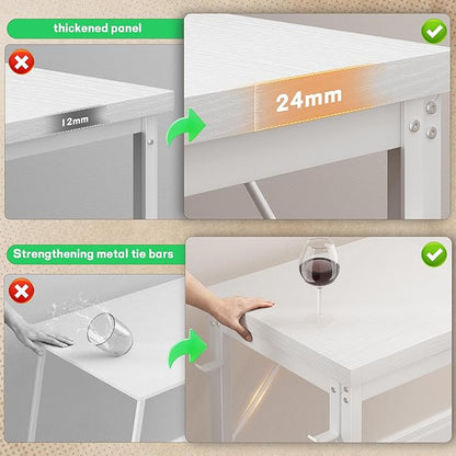 L Shaped Desk with 0.95 Inch Thicker Desktop & Storage Bag, Computer Desk with Power Outlets & Lights, Reversible Gaming Desk for Home Office, Corner Desk, Study Room, Living, Bedroom, White