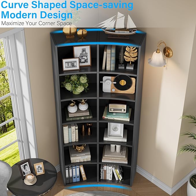 Semoic 71" Bookcase, 6 Tier Large Bookshelf with Storage, Floor Standing Open Display Storage Shelves, Modern Tall Floor Standing Book Shelf for Living Room,Black