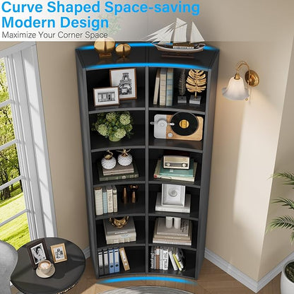 Semoic 71" Bookcase, 6 Tier Large Bookshelf with Storage, Floor Standing Open Display Storage Shelves, Modern Tall Floor Standing Book Shelf for Living Room,Black