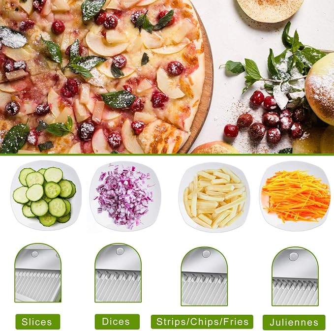 ONCE FOR ALL Safe Mandoline Slicer 5 in 1 Vegetable Cutter, Strips Julienne Dicer Adjustable Thickness 0.1-8 mm for Kitench Fast Meal Prep (Light Blue)