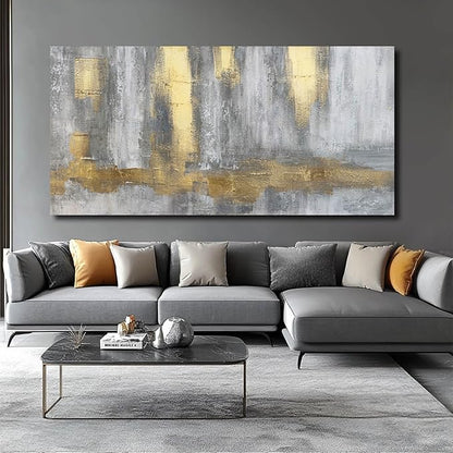 XIANSHOU Gold Wall Decor Hand Drawn Paintings Abstract Canvas Wall Art Large Pictures Grey Poster Arts 29"x58"
