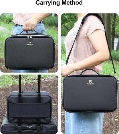Relavel Makeup Train Case With LED Mirror, Professional Travel Cosmetic Bag with Removable Partitions,Compact Makeup Organizer, Waterproof Toiletry Case for Women, Black