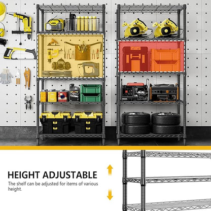 M MZG 1250 lbs 5 Tier Shelf Metal Storage Shelves Shelving Wire Rack Heavy Duty Closet Organizers for Garage Kitchen Bathroom Laundry Black 13.8" D x 35.4" W x 68.5" H