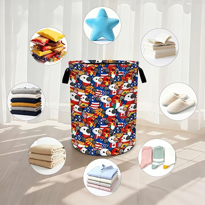 Parrot Laundry Basket Waterproof Laundry Hamper Foldable Laundry Bag with Handles for Bedroom, Bathroom, Office, Clothes Storage