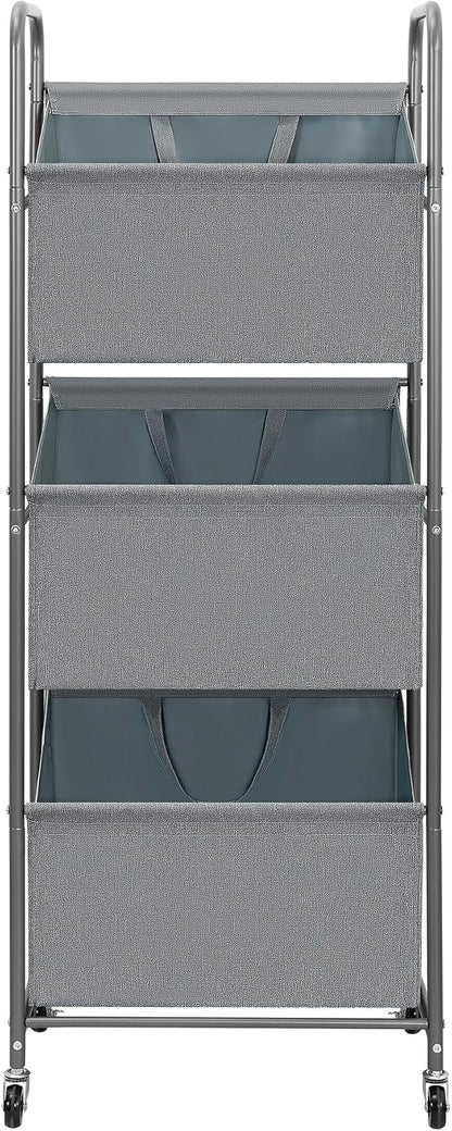 STO STO 3-Tier Vertical Laundry Hamper with Wheels, 120L Rolling Laundry Sorter with 3 Removable Waterproof Lined Bags, Rust-Resistant Steel Frame for Small Spaces, Apartment, Dorm, Gray Fabric